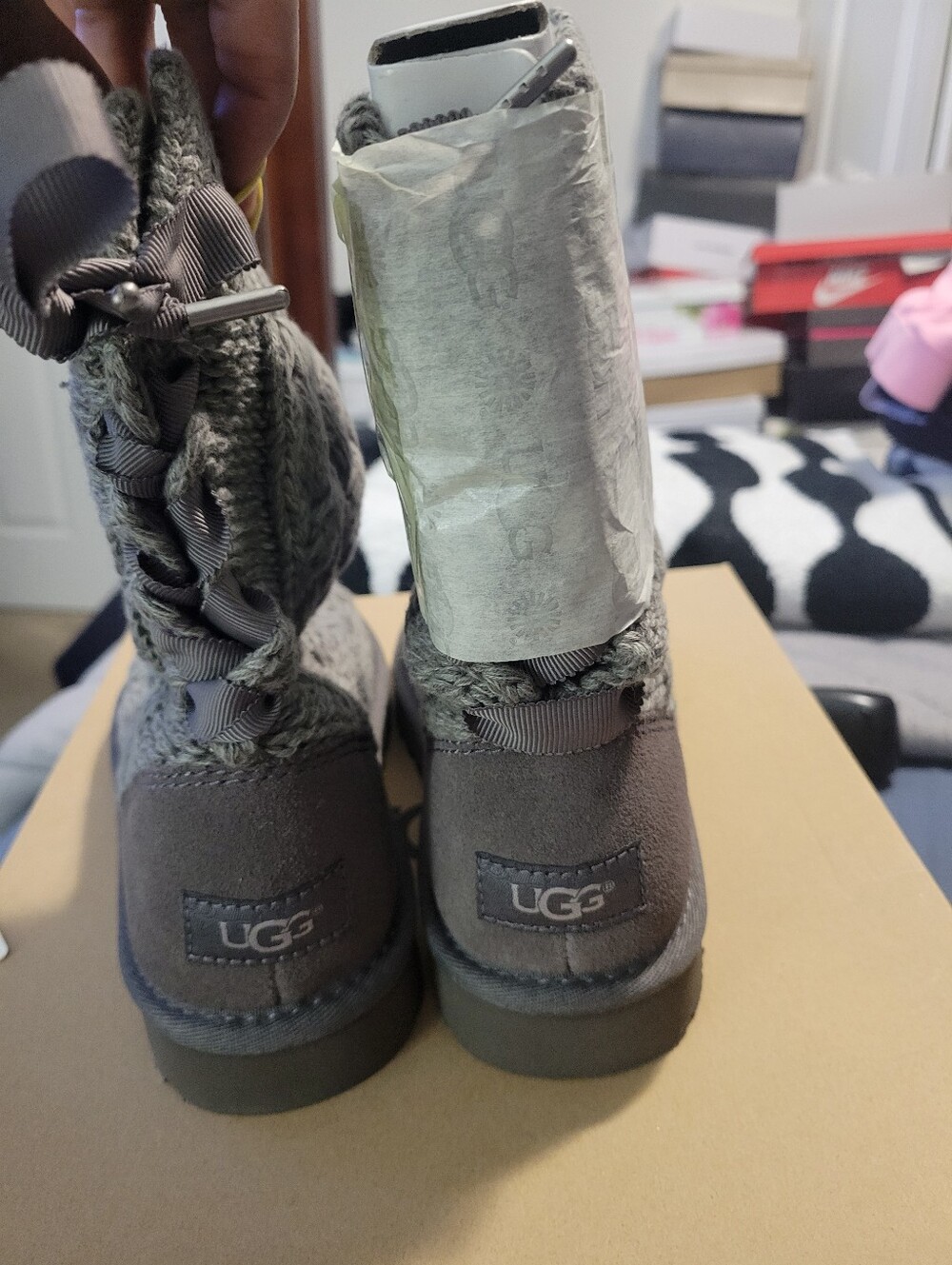 UGG Gray Knit Lace-Up Winter Boots